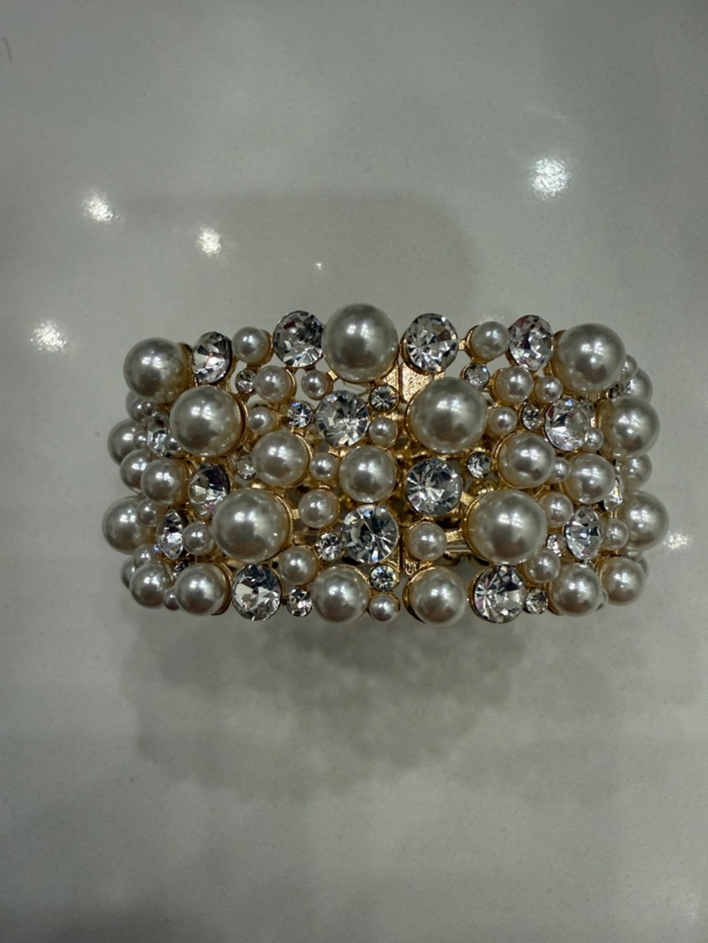 Pearl and Crystal Statement Bracelet - Gold Tone for pam 💕💕💕